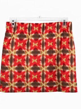 J. Crew Factory Red/Brown/Tan Elastic Waist Skirt w/ Pockets • EUC • Sz 0